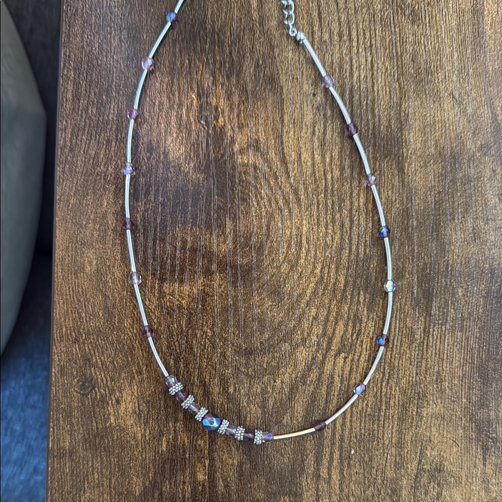 Elegant Silver and Purple Beaded Necklace
